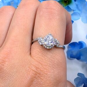 Art Deco Style 925 Sterling Silver Plated and Crystal Ring Size 10